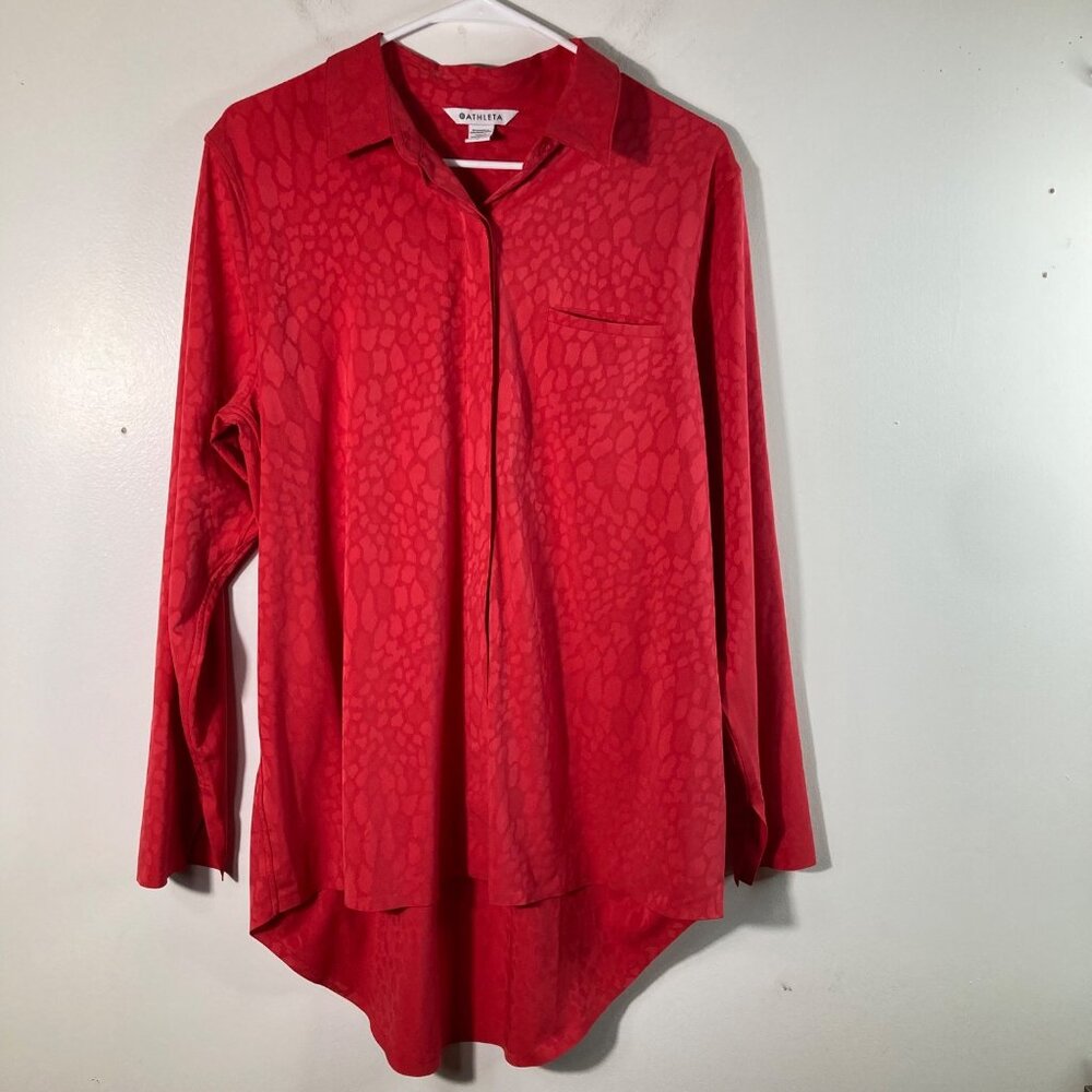Womens Athleta Urbanite Textured Button Shirt Red L Polyester Elastane